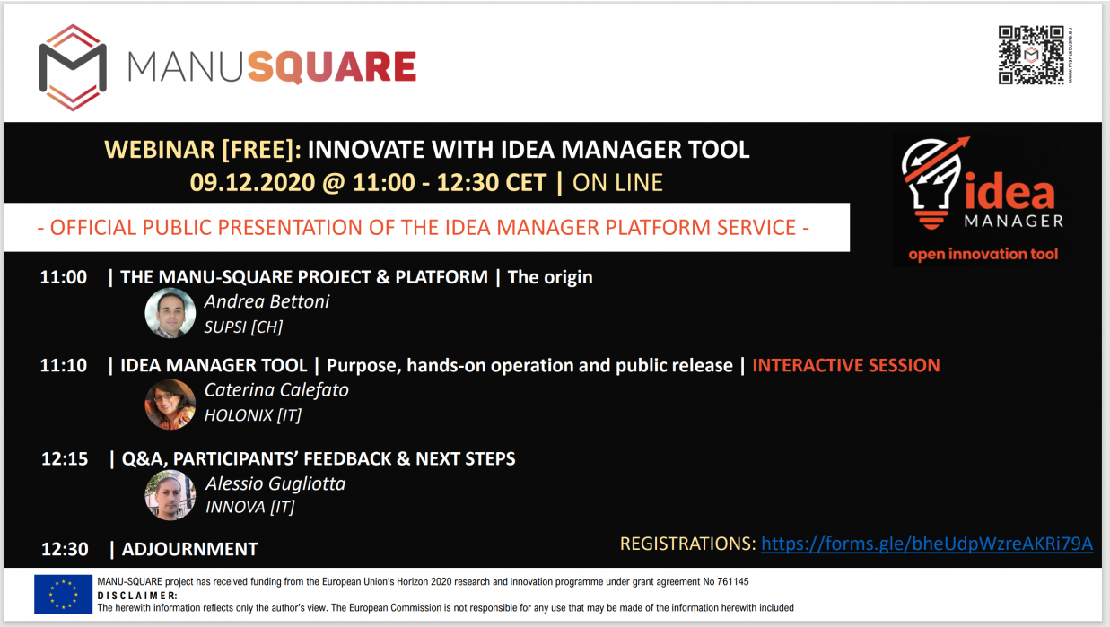 Lançamento oficial do IDEA MANAGER SERVICE da plataforma MANU-SQUARE